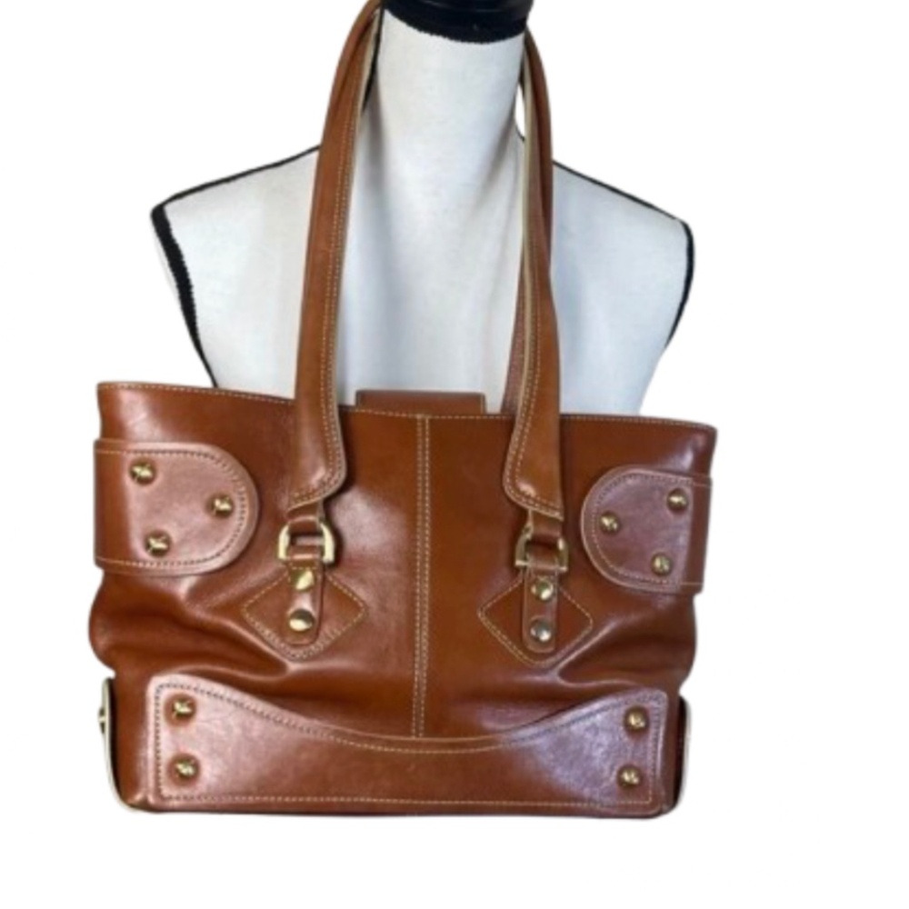 Genuine Leather Tote gold stud Handbag shoulder